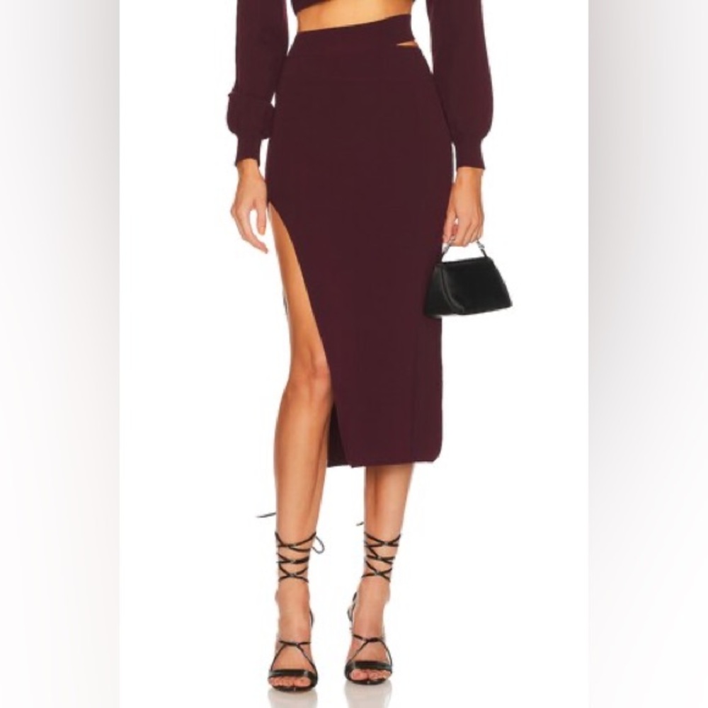 Michael Costello x Revolve BLACK Cut Out Medium Knit Midi Skirt in Small